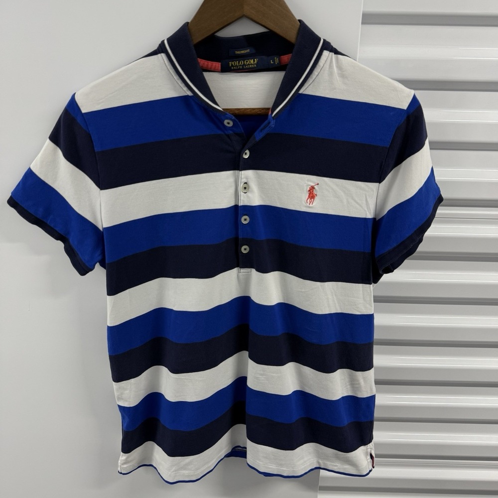 Polo Golf Ralph Lauren Women's L Tailored Fit Striped Polo Shirt Blue